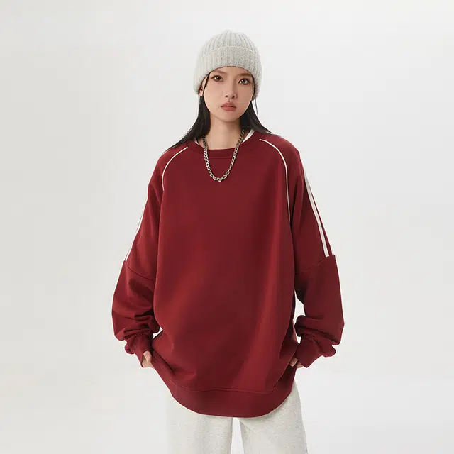 欧迪芬 春秋季韩版宽松百搭情侣长袖上衣条纹卫衣 男女同款