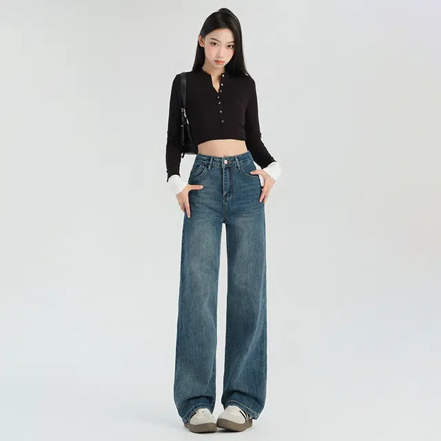 欧迪芬 舒适百搭简约宽松牛仔裤 女款