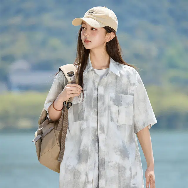 欧迪芬 青春流行工装风休闲炸街穿搭上衣短袖衬衫 女款