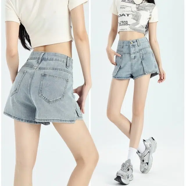 欧迪芬 时尚舒适百搭牛仔短裤 女款 浅蓝