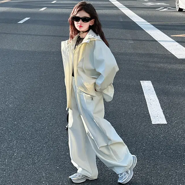 蓝彩何休闲运动套装 女童春秋款韩版连帽外套衣服装中大童洋气时髦儿童秋装潮