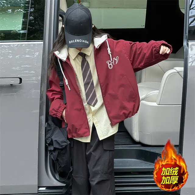 蓝彩何上装 女童秋冬款韩版休闲加绒加厚冲锋衣连帽外套中大童洋气儿童秋装潮