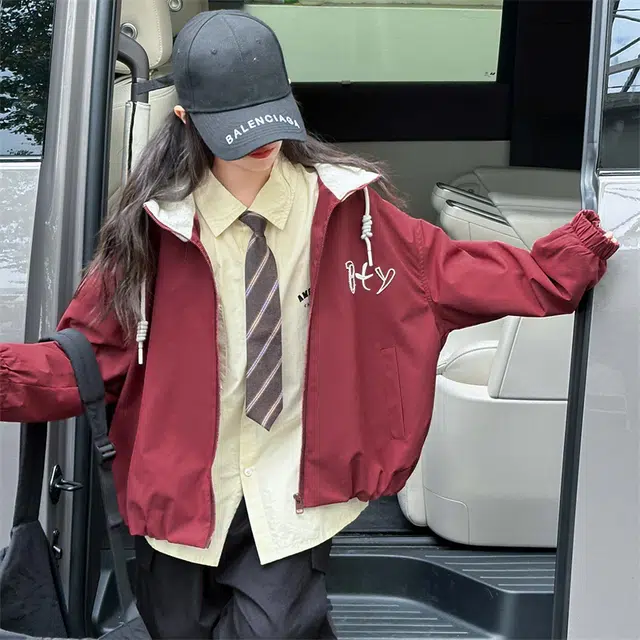 蓝彩何上装 女童秋冬款韩版休闲加绒加厚冲锋衣连帽外套中大童洋气儿童秋装潮