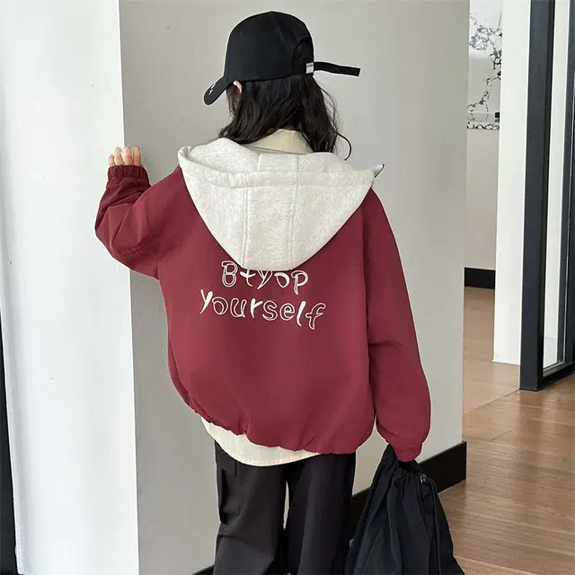 蓝彩何上装 女童秋冬款韩版休闲加绒加厚冲锋衣连帽外套中大童洋气儿童秋装潮
