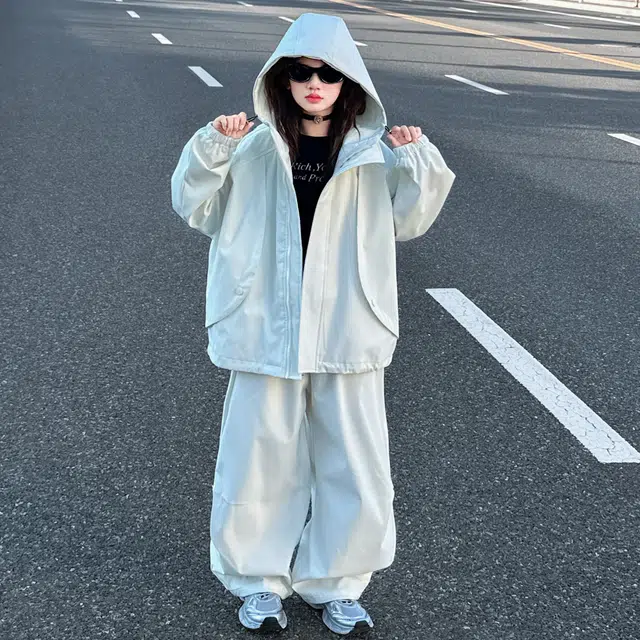 蓝彩何休闲运动套装 女童春秋款韩版连帽外套衣服装中大童洋气时髦儿童秋装潮