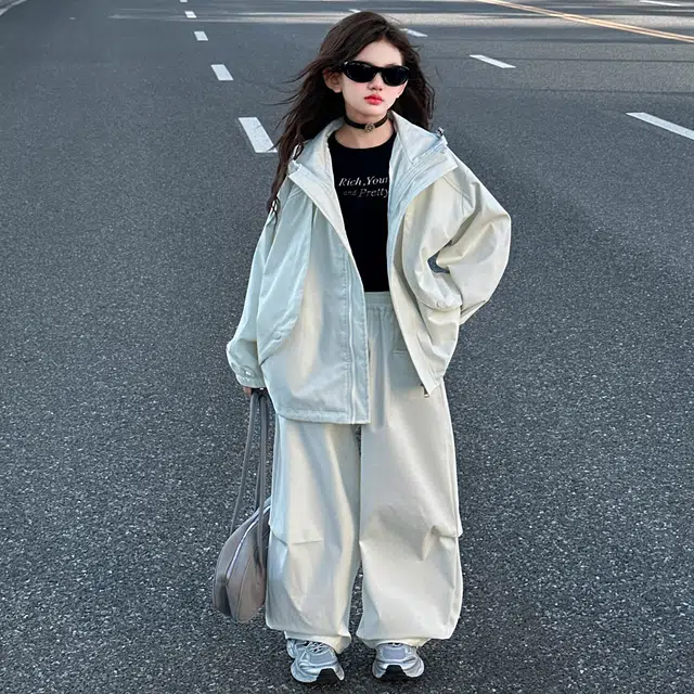 蓝彩何休闲运动套装 女童春秋款韩版连帽外套衣服装中大童洋气时髦儿童秋装潮