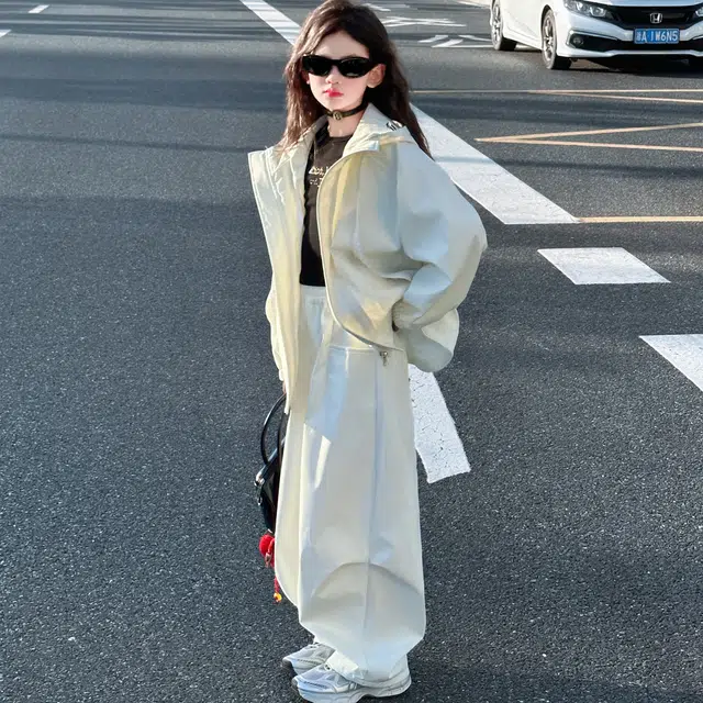 蓝彩何休闲运动套装 女童春秋款韩版连帽外套衣服装中大童洋气时髦儿童秋装潮
