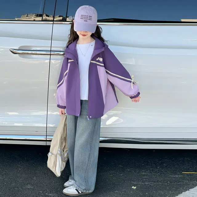 蓝彩何上装 女童外套春秋款洋气儿童冲锋夹克防风防水女孩秋季上衣女大童衣服