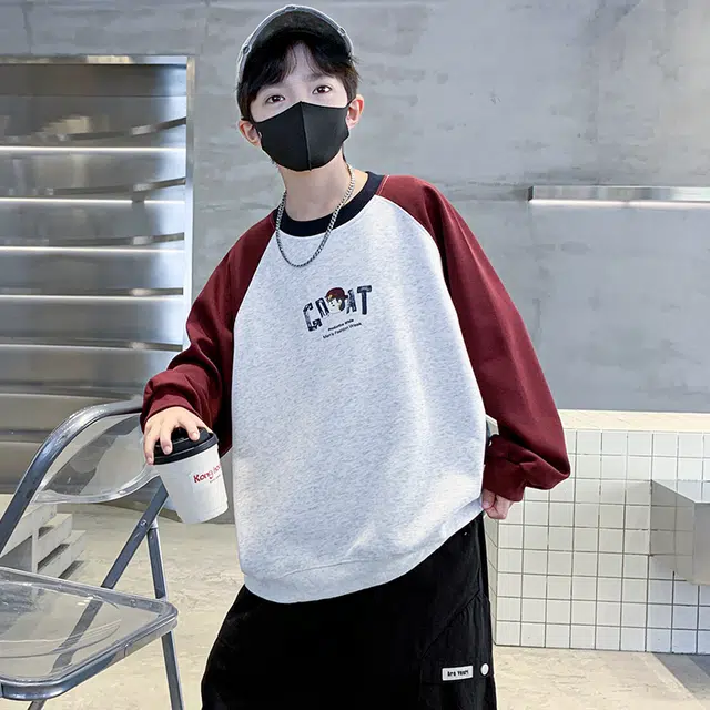 蓝彩何卫衣 男童春秋款薄款秋装宽松潮牌大童男装儿童中炸街上衣