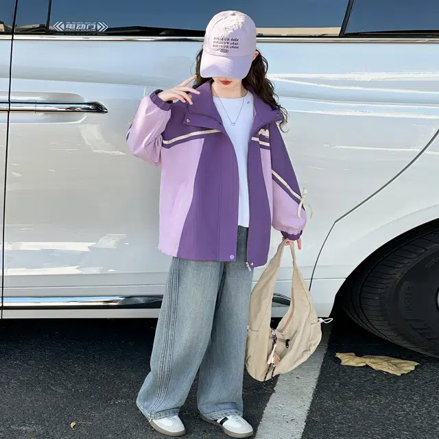 蓝彩何上装 女童外套春秋款洋气儿童冲锋夹克防风防水女孩秋季上衣女大童衣服