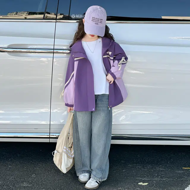 蓝彩何上装 女童外套春秋款洋气儿童冲锋夹克防风防水女孩秋季上衣女大童衣服