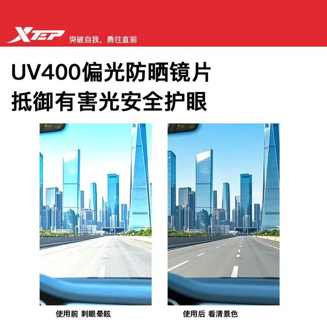 特步 墨镜太阳镜 遮阳防晒时尚大框 方形 轻盈简约潮流修颜百搭显脸小出游开车驾驶防紫外线高清镜片 男女同款情侣款