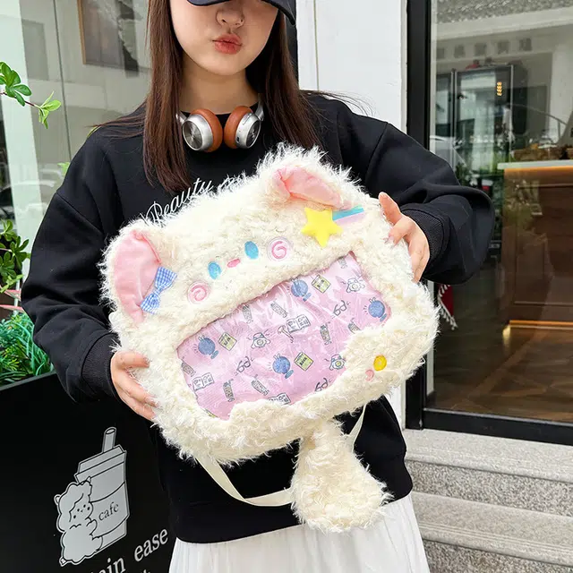 礼莎 日系毛绒简约可爱小猫 童趣森系蝴蝶结 玩偶周边