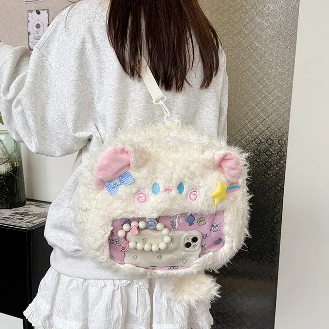 礼莎 日系毛绒简约可爱小猫 童趣森系蝴蝶结 玩偶周边