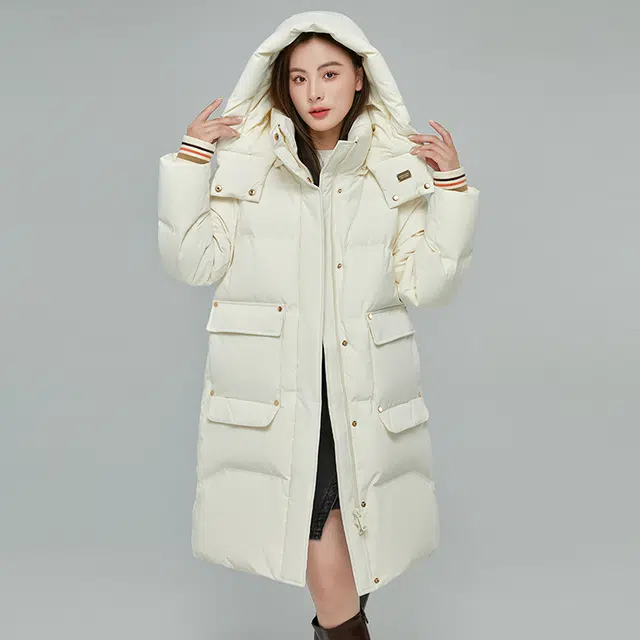 鸭鸭 纯色连帽拉链加厚休闲长袖羽绒服 女款