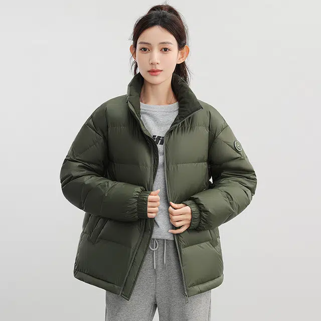 鸭鸭 纯色立领拉链短款长袖羽绒服 男女同款