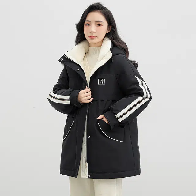 鸭鸭 纯色连帽通勤时尚收腰拉链长袖羽绒服 女款