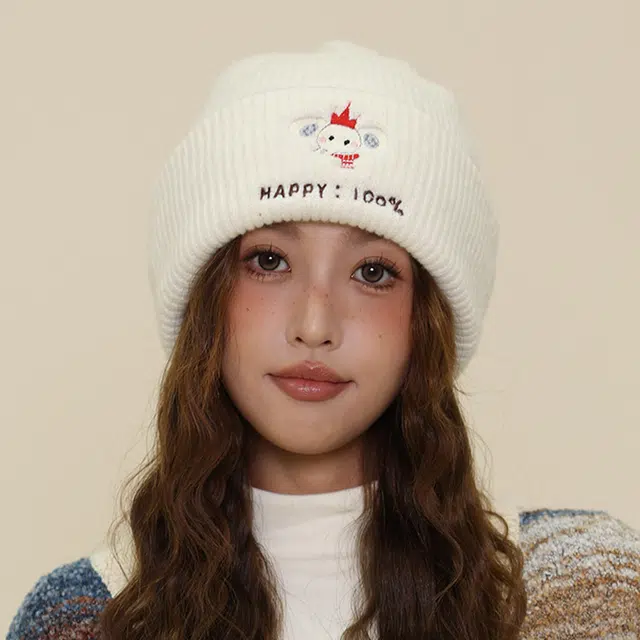 浪莎 可爱小象刺绣毛线针织帽大头围显脸小冷帽通勤保暖创意潮流时尚堆堆帽 聚酯纤维 绒线帽 男女同款情侣款