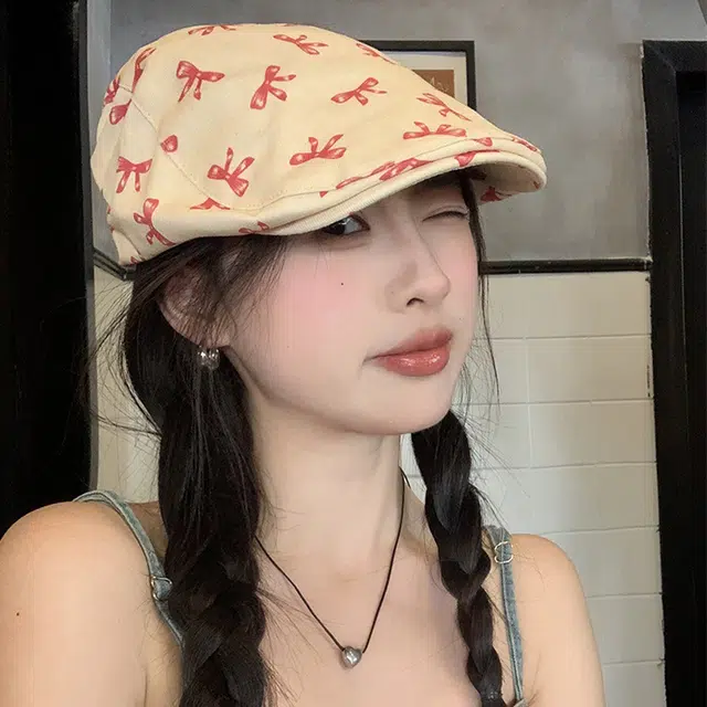 浪莎 甜酷蝴蝶结前进帽子 夏季 显脸小鸭舌帽出游拍照可爱遮阳帽 棉 贝雷帽 女款