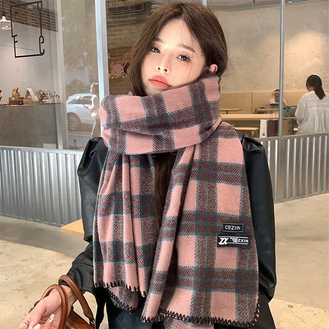 浪莎 秋冬保暖舒适透气护颈围脖渐变双色格子休闲时尚绒线围巾 男女同款情侣款 礼盒装 绒线围巾 男女同款情侣款