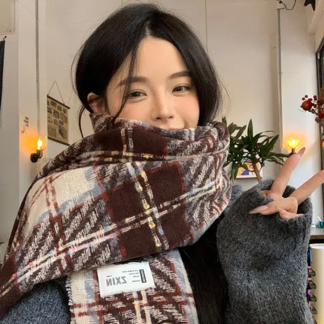浪莎 彩点糖豆格子流苏围巾秋冬季披肩韩系高级氛围感加厚保暖围脖 男女同款情侣款 礼盒装 绒线围巾 男女同款情侣款