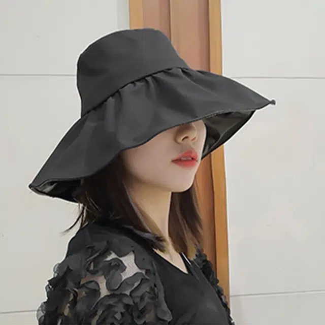浪莎 黑胶遮阳防晒户外出行可折叠塑形大檐 聚酯纤维 渔夫帽 女款