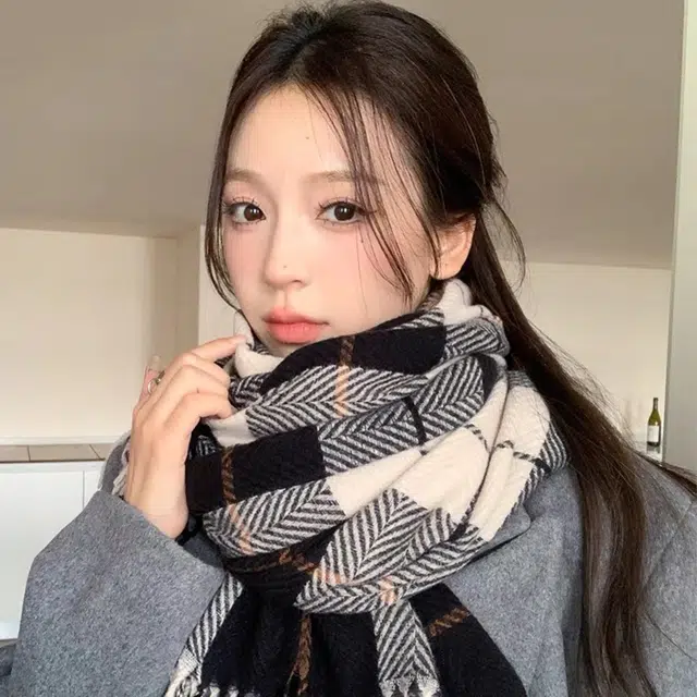 浪莎 学院风格纹氛围感保暖条纹温暖多功能围脖披肩 涤纶 绒线围巾 通用