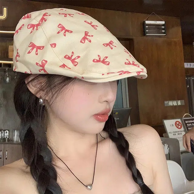 浪莎 甜酷蝴蝶结前进帽子 夏季 显脸小鸭舌帽出游拍照可爱遮阳帽 棉 贝雷帽 女款