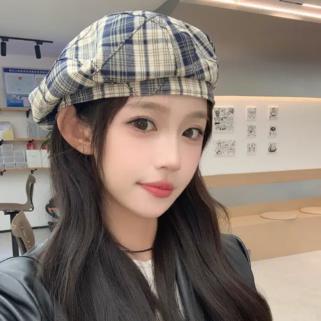 浪莎 元气文艺彩色格子 减龄显脸小画家帽英伦复古洋气 棉 贝雷帽 女款