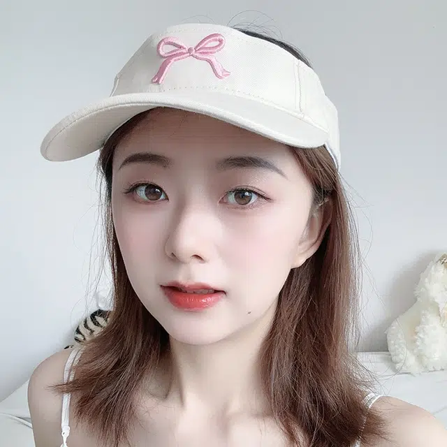 浪莎 甜美蝴蝶结刺绣空顶帽子夏季遮阳户外跑步运动潮 棉 防晒帽 女款