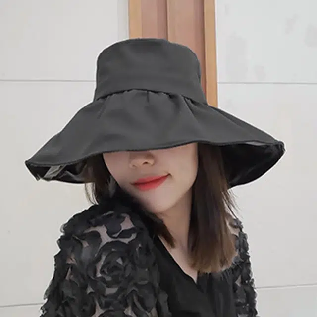 浪莎 黑胶遮阳防晒户外出行可折叠塑形大檐 聚酯纤维 渔夫帽 女款