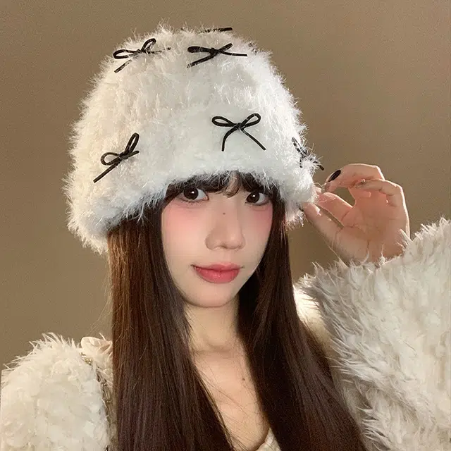 浪莎 甜美蝴蝶结加厚保暖护耳针织大头围显脸小 棉 绒线帽 男女同款情侣款