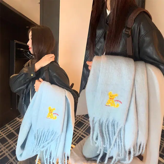 浪莎 卡通可爱小狗针织围巾女款秋冬天高级感百搭加厚保暖马海毛围脖披肩 礼盒装 绒线围巾 男女同款情侣款