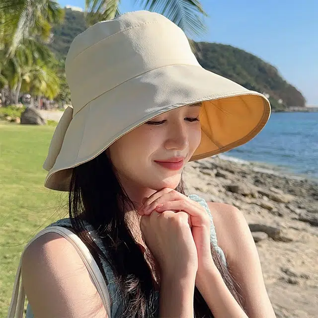 浪莎 夏季遮阳户外骑车海边 聚酯纤维 渔夫帽 女款