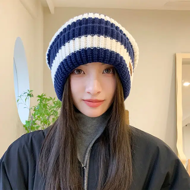 浪莎 韩式潮流字母贴标针织堆堆帽大头围时尚百搭休闲出街包头帽显脸小 聚酯纤维 绒线帽 男女同款情侣款