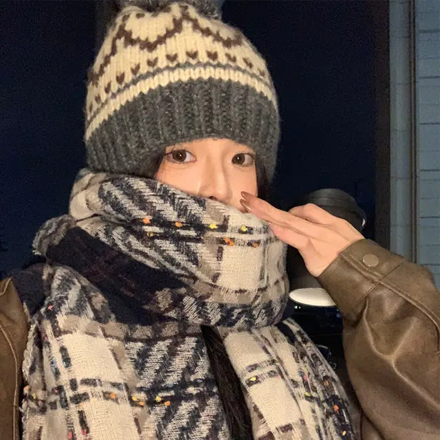 浪莎 彩点糖豆格子流苏围巾秋冬季披肩韩系高级氛围感加厚保暖围脖 男女同款情侣款 礼盒装 绒线围巾 男女同款情侣款