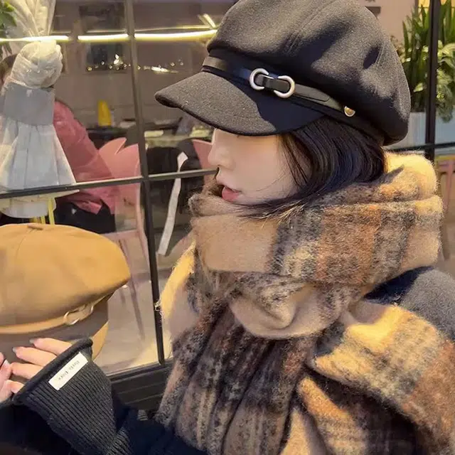 浪莎 法式小香风气质皮扣轻奢感显脸小户外休闲 棉 贝雷帽 男女同款情侣款