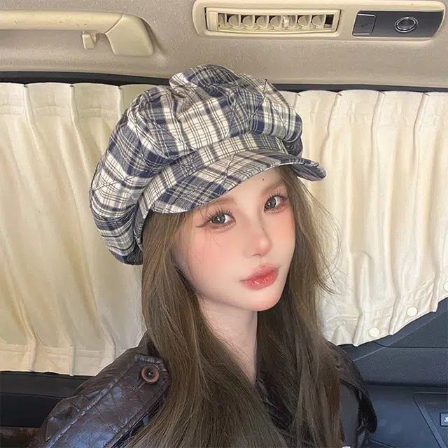 浪莎 复古格纹八角帽 秋季英伦 画家帽学院风学生显脸小 棉 贝雷帽 女款