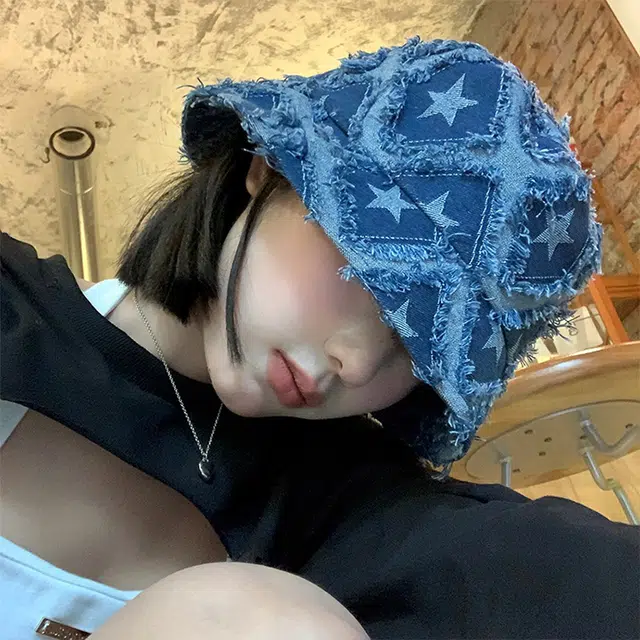 浪莎 秋季五角星毛边牛仔户外街头盆帽可折叠遮阳帽 棉 渔夫帽 男女同款情侣款
