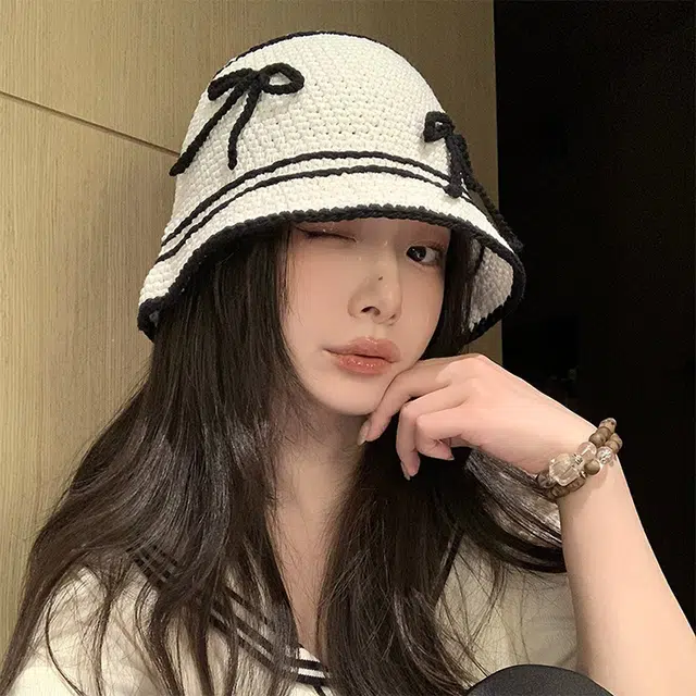 浪莎 韩系甜美蝴蝶结学生秋冬显脸小针织帽出片盆帽 腈纶 渔夫帽 男女同款情侣款