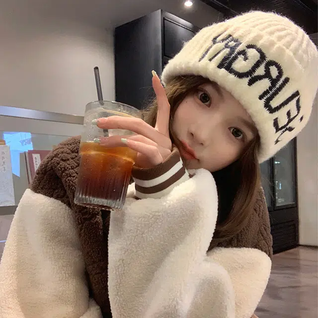 浪莎 秋冬保暖针织帽韩版出游逛街情侣时尚缝线字母百搭毛线包头绒线帽子 男女同款 涤纶 绒线帽 男女同款情侣款