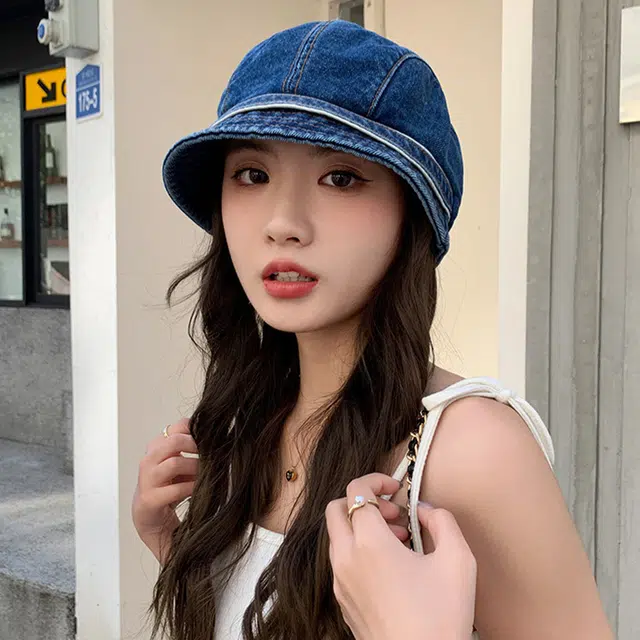 浪莎 秋冬韩版个性潮品时尚英伦短帽檐牛仔帽子女款显脸小贝雷帽 棉 贝雷帽 女款