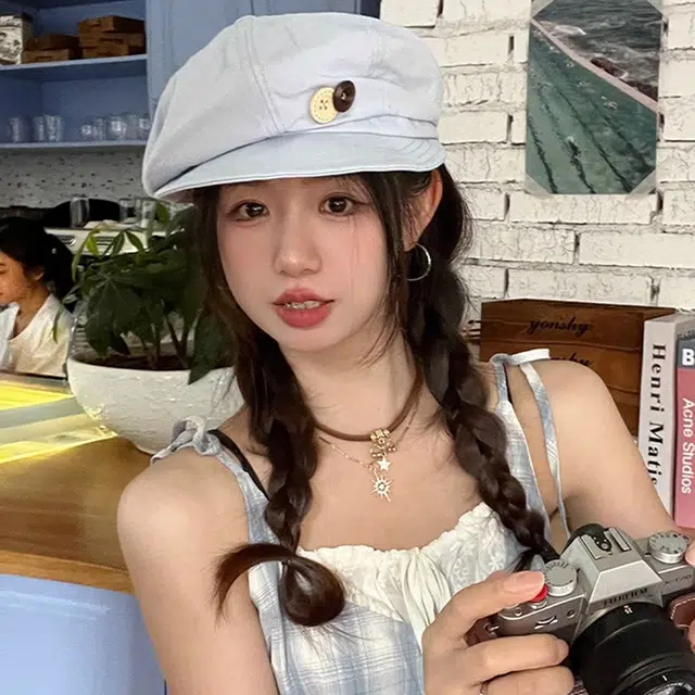 浪莎 韩系田园风纽扣八角云朵 薄款大头围出街美拍显脸小 棉 贝雷帽 女款