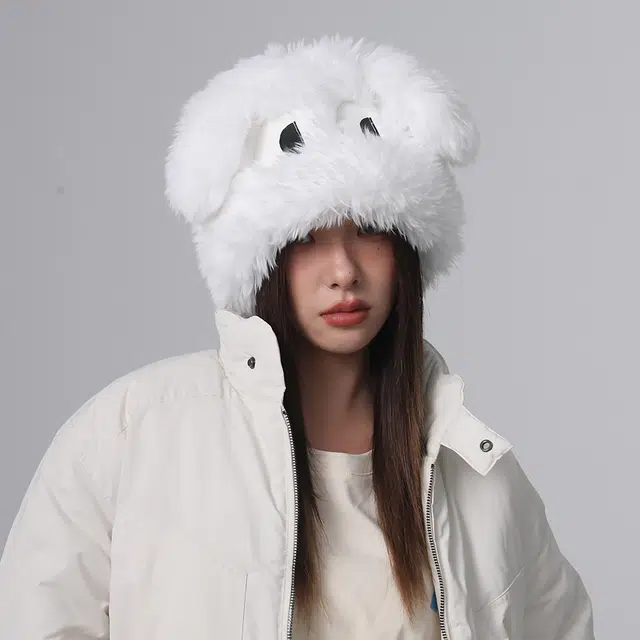 浪莎 日系甜美可爱卡通大眼小狗耳朵针织帽冬季时尚加厚保暖显白显脸小包头帽 聚酯纤维 绒线帽 女款