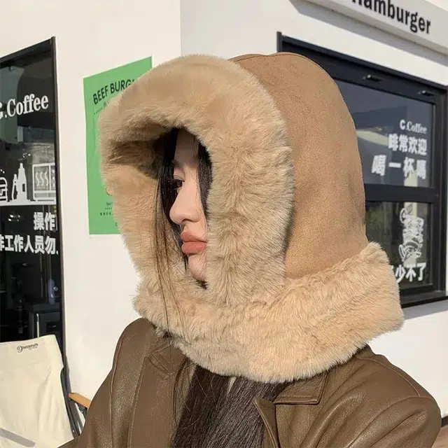 浪莎 美拉德加绒加厚麂皮绒雷锋帽女生护耳保暖冬季骑行防寒包头帽子 涤纶 绒线帽 女款