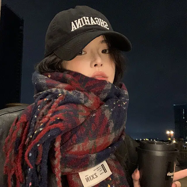 浪莎 彩点糖豆格子流苏围巾秋冬季披肩韩系高级氛围感加厚保暖围脖 男女同款情侣款 礼盒装 绒线围巾 男女同款情侣款