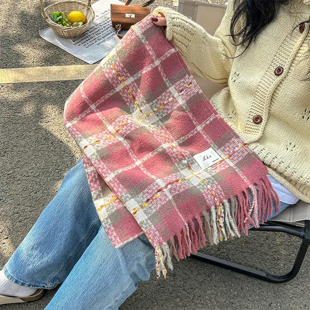 【高级感配色】 浪莎 韩系氛围感绒线围巾冬季配大衣暖冬焦糖拿铁高级感保暖百搭加厚披肩围脖 绒线围巾 男女同款情侣款