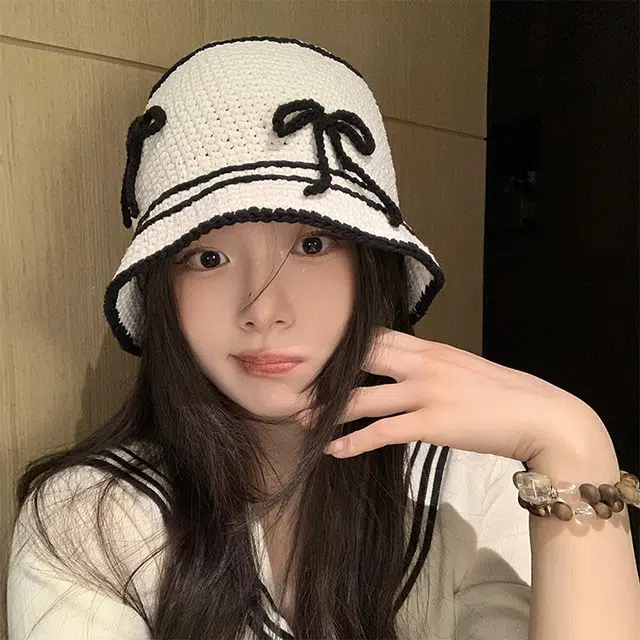 浪莎 韩系甜美蝴蝶结学生秋冬显脸小针织帽出片盆帽 腈纶 渔夫帽 男女同款情侣款