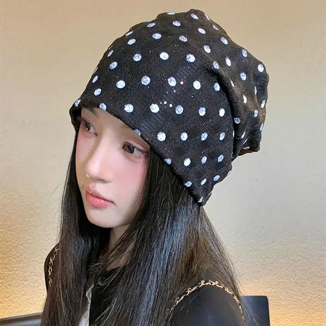 浪莎 韩式烫钻双层蝴蝶结可爱显脸小时尚百搭#好运 棉 绒线帽 男女同款情侣款