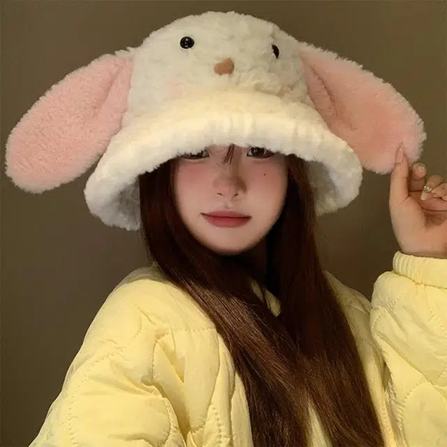 浪莎 小兔耳朵羊羔毛渔夫帽女生秋冬季通勤百搭可爱保暖毛茸茸盆帽学生渔夫帽 涤纶 渔夫帽 女款